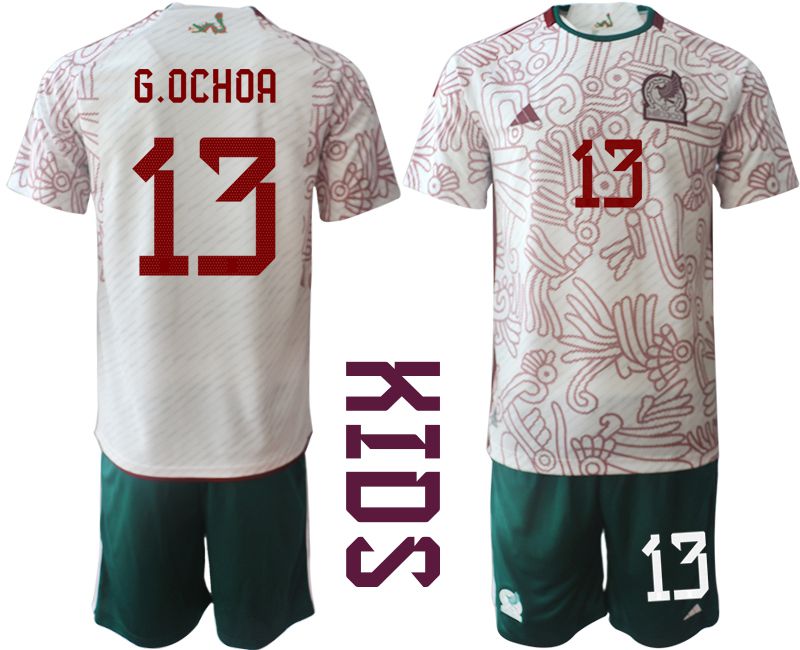 Youth 2022 World Cup National Team Mexico away white 13 Soccer Jersey